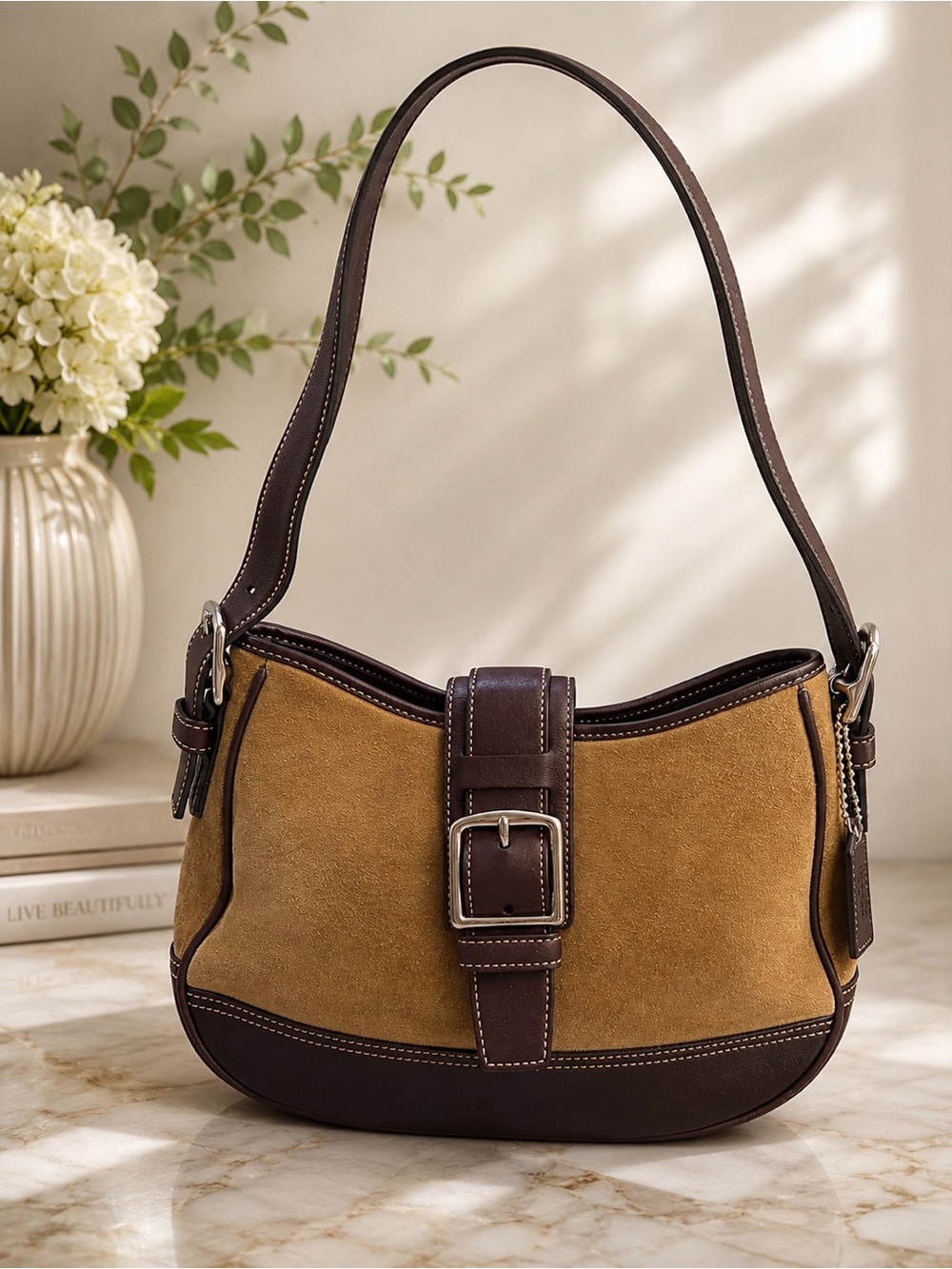 Vintage Coach Soho Suede Buckle Hobo Shoulder Bag Leather #7588